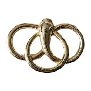 Gold Oversized Interlocking Snake MCM Brooch Pin Unsigned